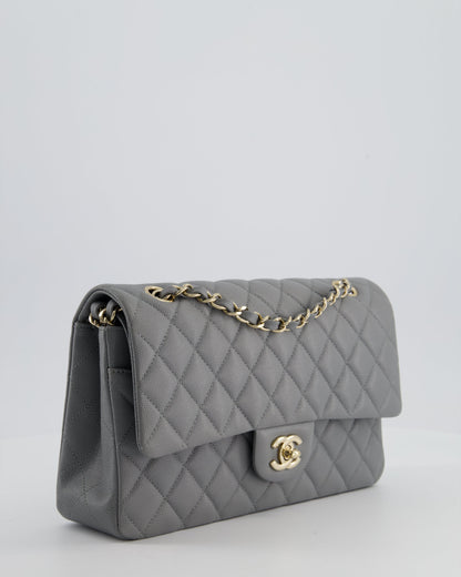 Chanel Stone Grey Medium Double Flap Bag in Caviar Leather with Champagne Gold Hardware