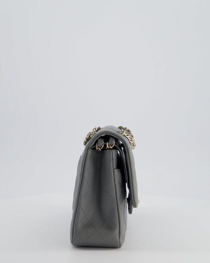Chanel Stone Grey Medium Double Flap Bag in Caviar Leather with Champagne Gold Hardware