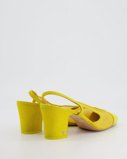 Chanel Yellow Suede and Mesh Slingbacks with CC Logo Detail Size EU 37.5