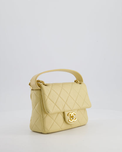 Chanel Mini Flap Bag in Pale Yellow Lambskin Leather with Chunky Chain and Gold Hardware