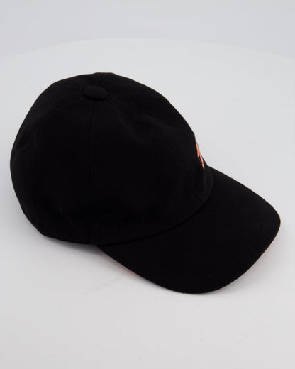 Chanel Black Canvas Baseball Cap with Coral CC Logo