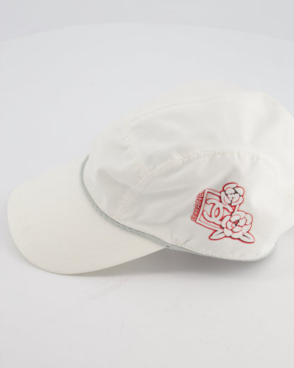 Chanel White Vintage Nylon CC Camélia Sports Cap Size M