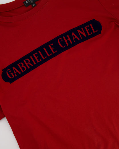 Chanel Red "Gabrielle Chanel" Logo T-Shirt Size FR 40 (UK 12)