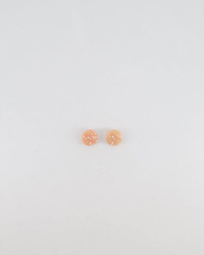 Chanel Vintage Blush Pink Round Clip On Earrings with Pearl Embellishments and CC Logo Details