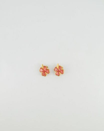 Chanel Vintage Brushed Gold and Pink Clover Clip On Earrings with CC Logo and Beads Details