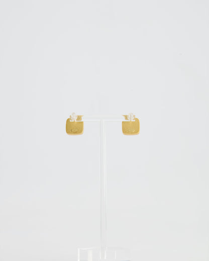 Chanel 25A Brushed Gold and Black CC Logo Small Square Earrings