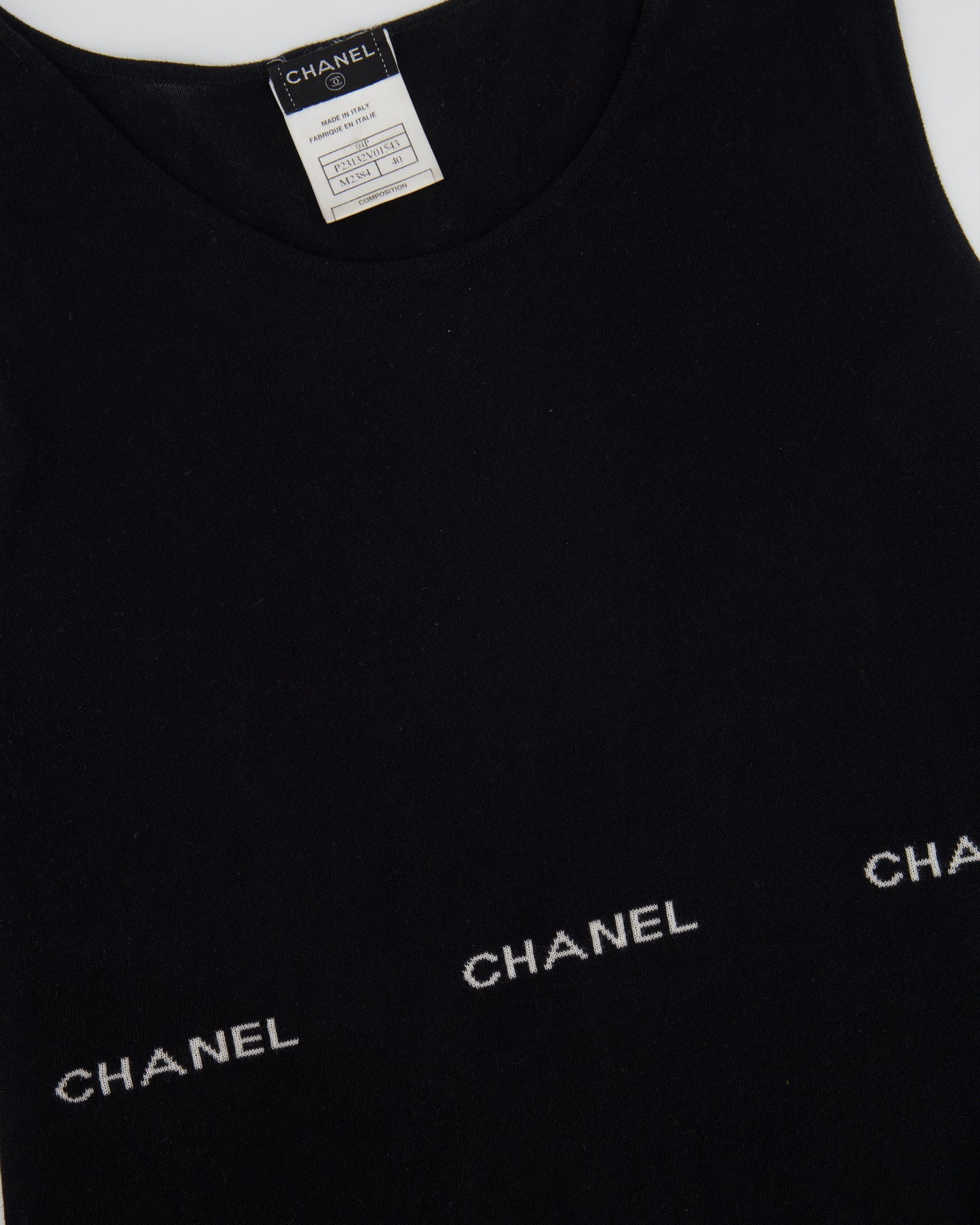 Chanel 2004 Black Sleeveless Tank Top with White Logo Print Detail Size FR 40 (UK 12)