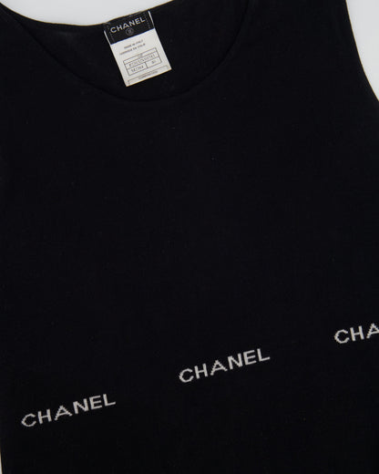 Chanel 2004 Black Sleeveless Tank Top with White Logo Print Detail Size FR 40 (UK 12)