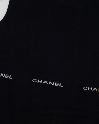 Chanel 2004 Black Sleeveless Tank Top with White Logo Print Detail Size FR 40 (UK 12)