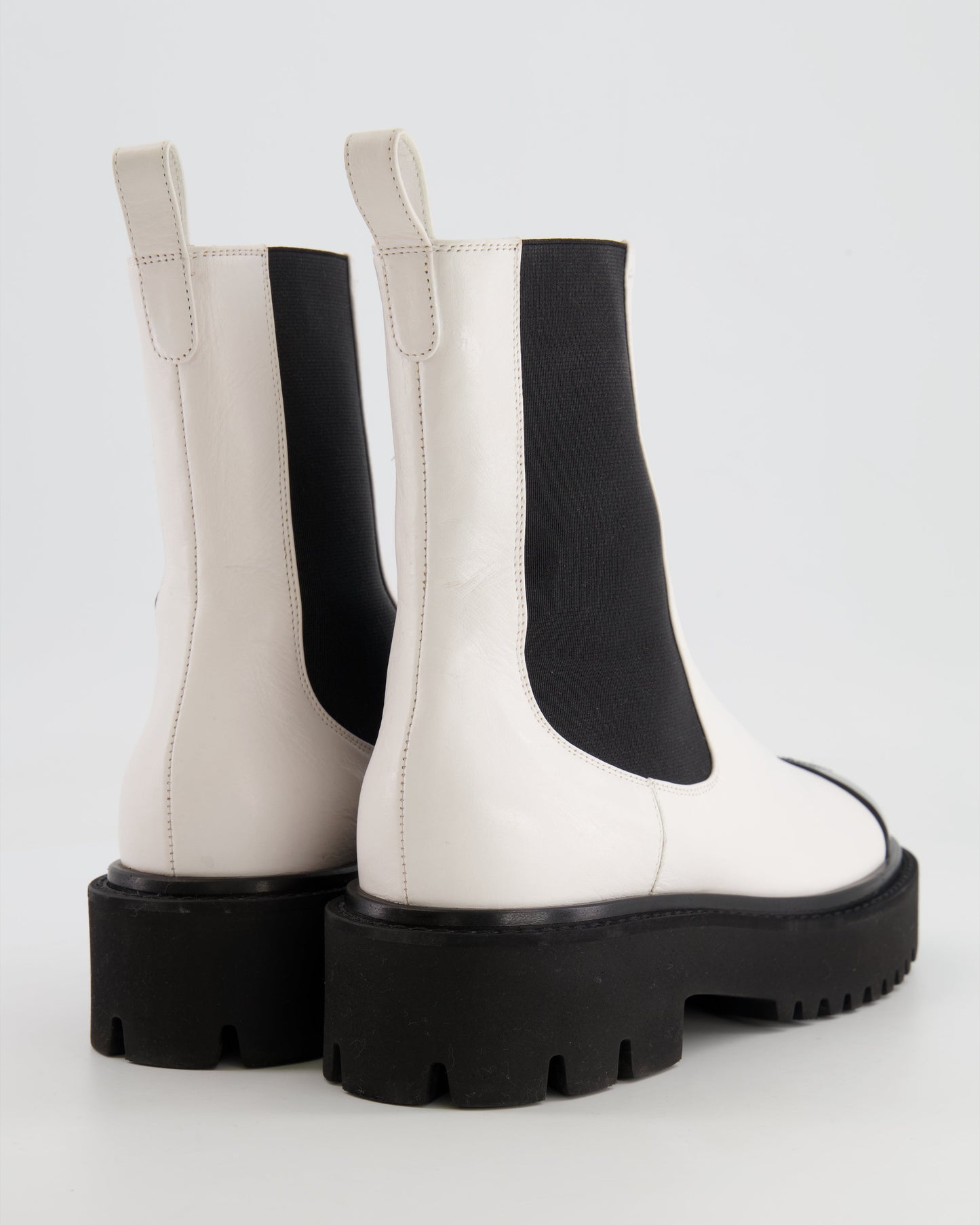 Chanel White Leather Ankle Boots with Black Patent Toe Cap and CC Logo Detail Size EU 37.5
