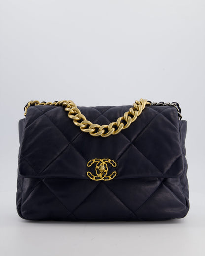 Chanel Navy Medium 19 Bag in Quilted Goatskin Leather with Mixed Hardware