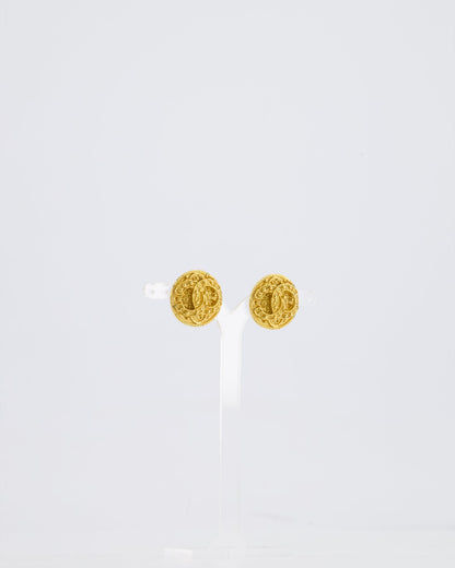 Chanel Coco Mark Vintage CC Textured Clip-On Earrings