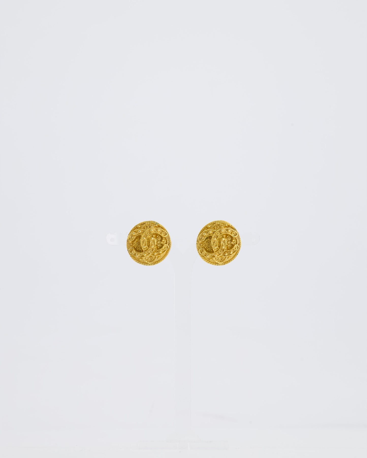 Chanel Coco Mark Vintage CC Textured Clip-On Earrings