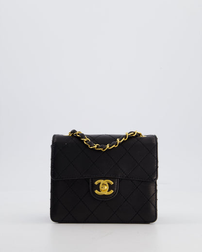 Chanel Black Vintage Mini Square Classic Flap Bag in Lambskin Leather with 24K Gold Hardware