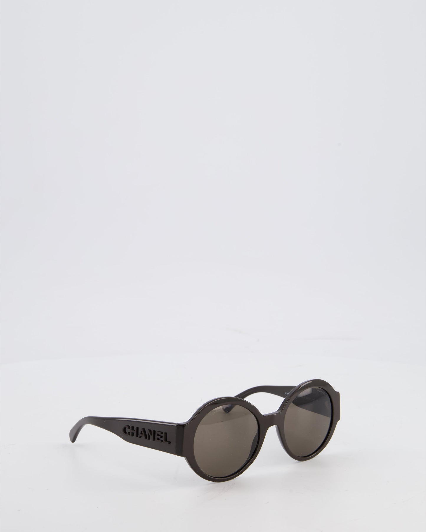 Chanel Dark Brown Round Acetate Sunglasses with Logo Arms