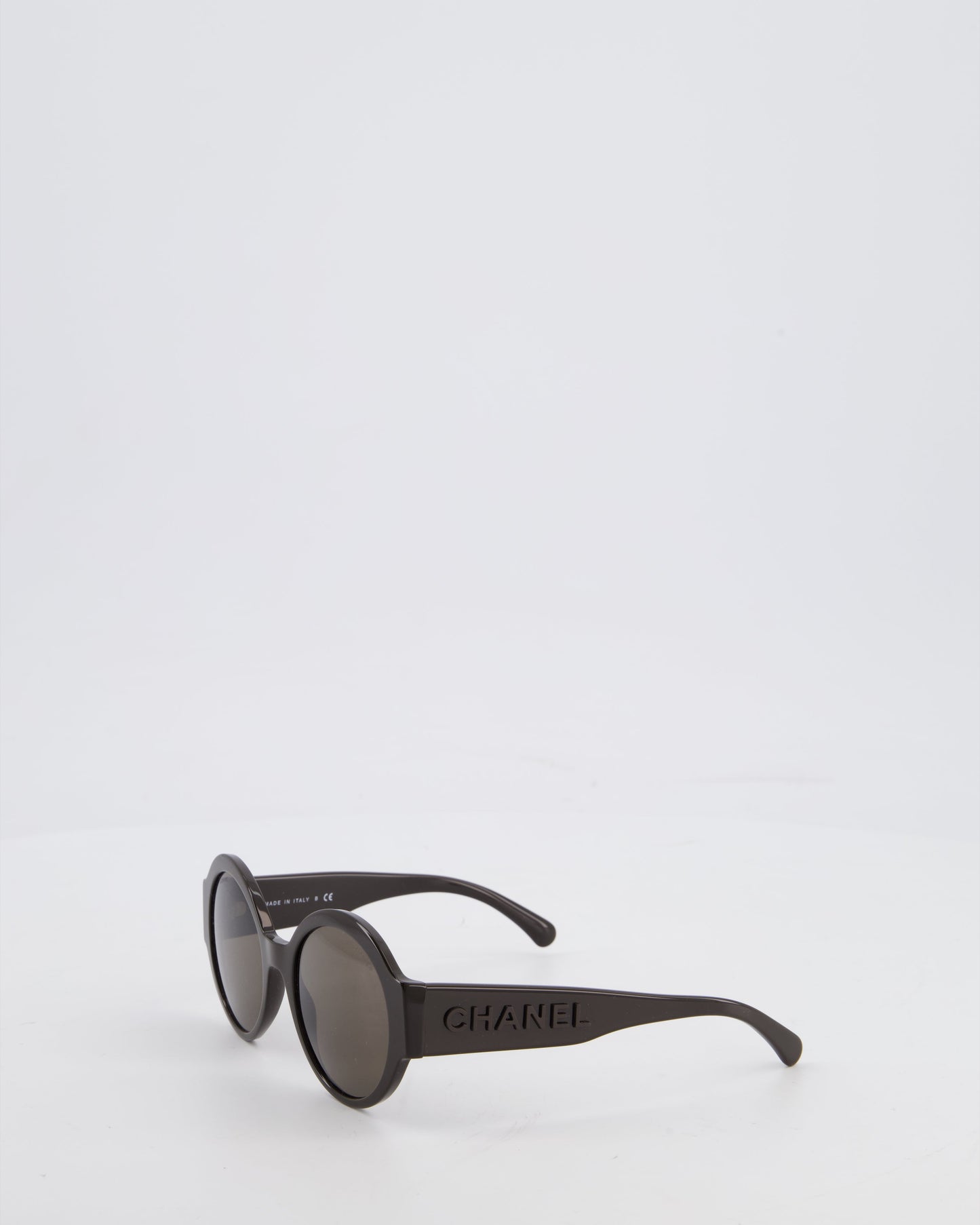 Chanel Dark Brown Round Acetate Sunglasses with Logo Arms