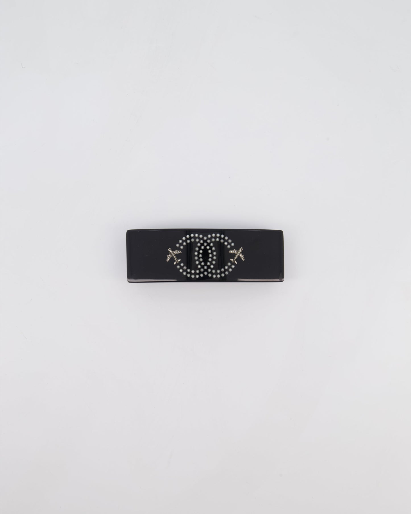 Chanel 16/S Black & White Hair Clip with Logo and Crystals
