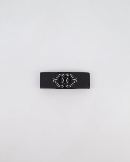 Chanel 16/S Black & White Hair Clip with Logo and Crystals