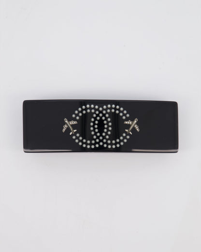 Chanel 16/S Black & White Hair Clip with Logo and Crystals
