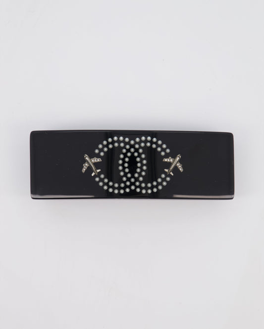 Chanel 16/S Black & White Hair Clip with Logo and Crystals