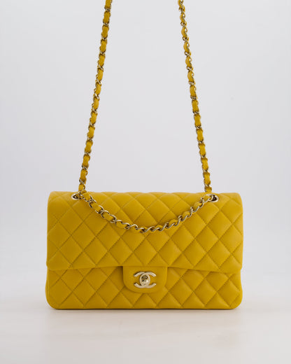 Chanel Medium Classic Double Flap Bag in Mustard Yellow Caviar Leather with Gold Hardware