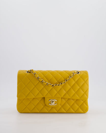 Chanel Medium Classic Double Flap Bag in Mustard Yellow Caviar Leather with Gold Hardware