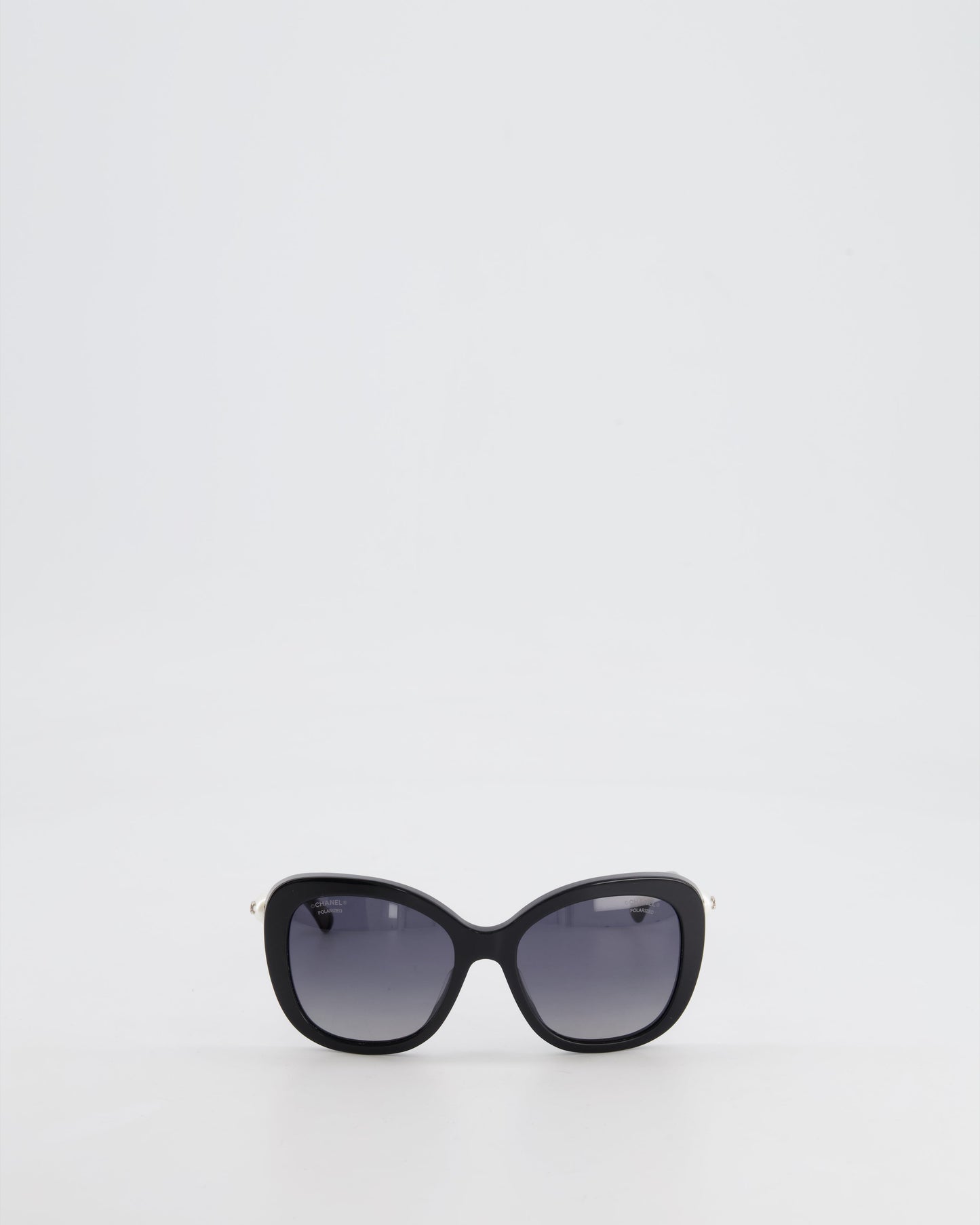 Chanel Black Sunglasses with Pearl CC Logo Detail and Silver Hardware