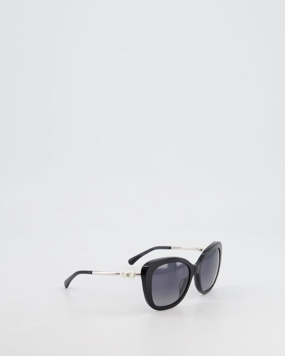 Chanel Black Sunglasses with Pearl CC Logo Detail and Silver Hardware