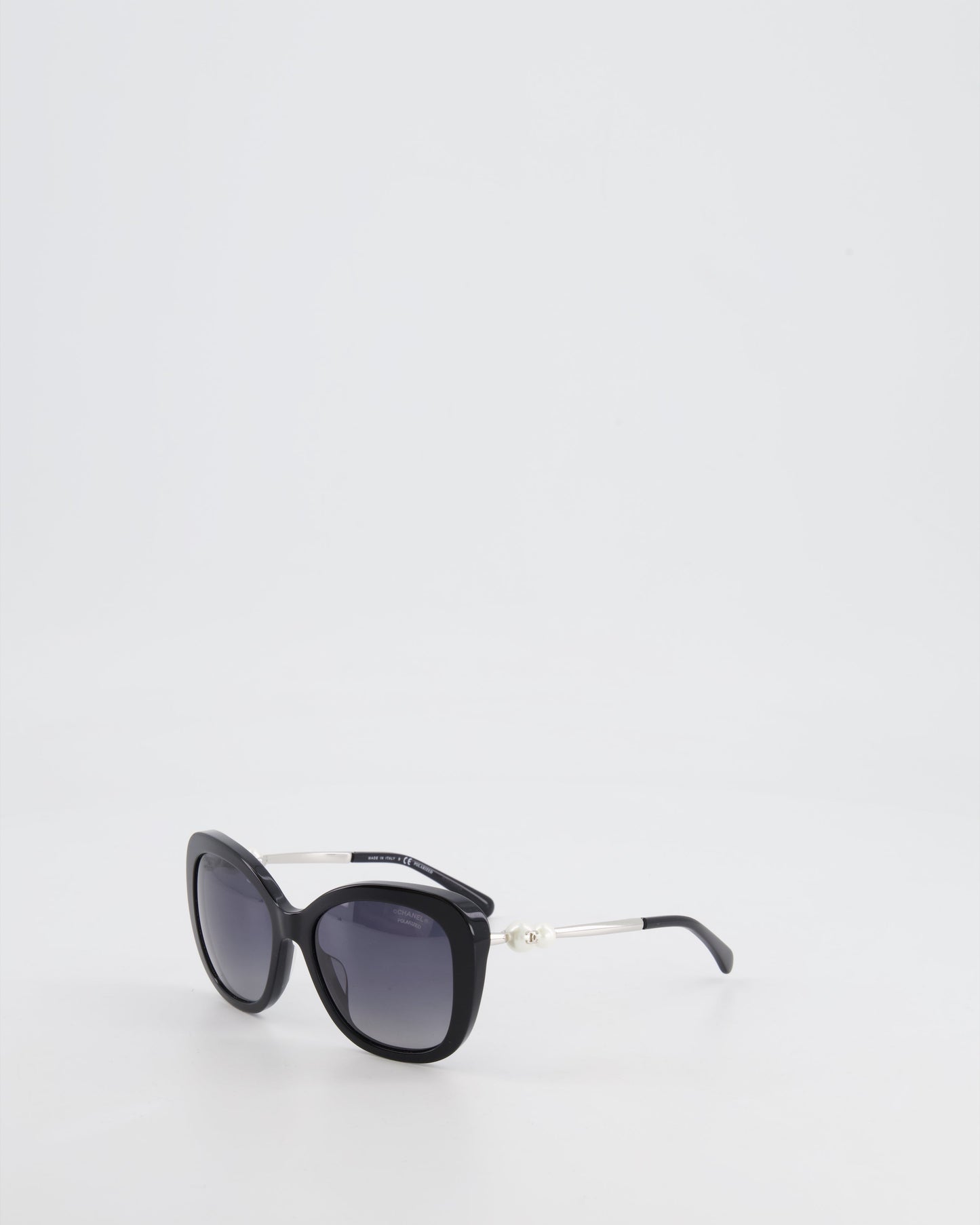 Chanel Black Sunglasses with Pearl CC Logo Detail and Silver Hardware