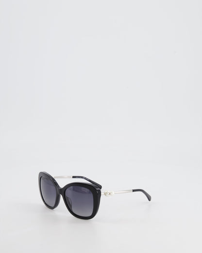 Chanel Black Sunglasses with Pearl CC Logo Detail and Silver Hardware