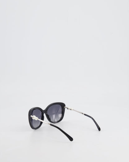 Chanel Black Sunglasses with Pearl CC Logo Detail and Silver Hardware