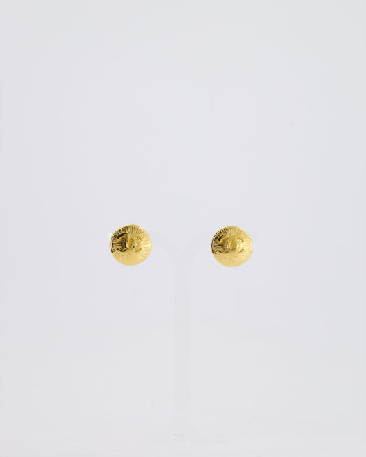 *HOT* Chanel Vintage Gold Medallion Starburst Clip On Earrings with CC Logo Detail