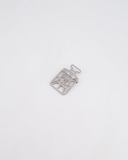 Chanel Silver Perfume Bottle Brooch with Crystals Detail