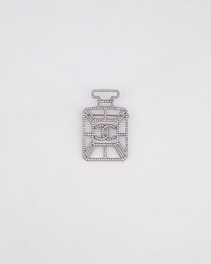 Chanel Silver Perfume Bottle Brooch with Crystals Detail