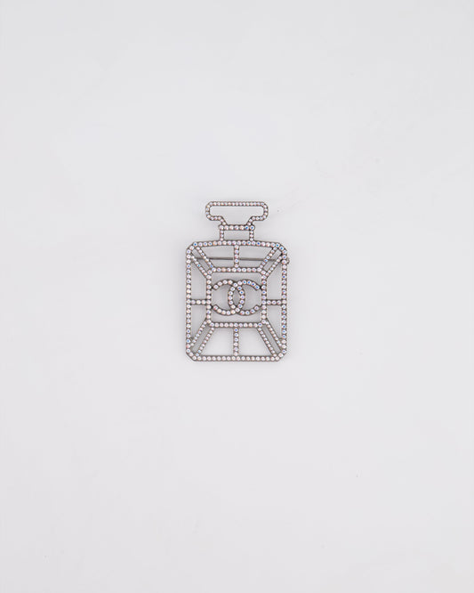 Chanel Silver Perfume Bottle Brooch with Crystals Detail