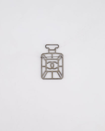 Chanel Silver Perfume Bottle Brooch with Crystals Detail