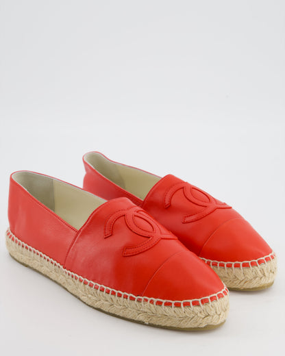 Chanel Coral Red Leather Espadrilles with CC Logo Size EU 41 RRP £730