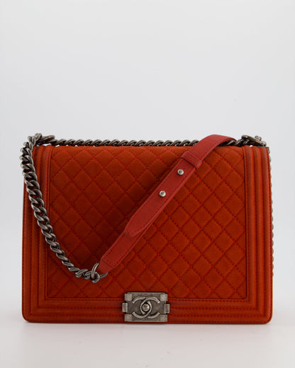 Chanel Large Red Boy Bag in Nubuck Leather with Ruthenium Hardware