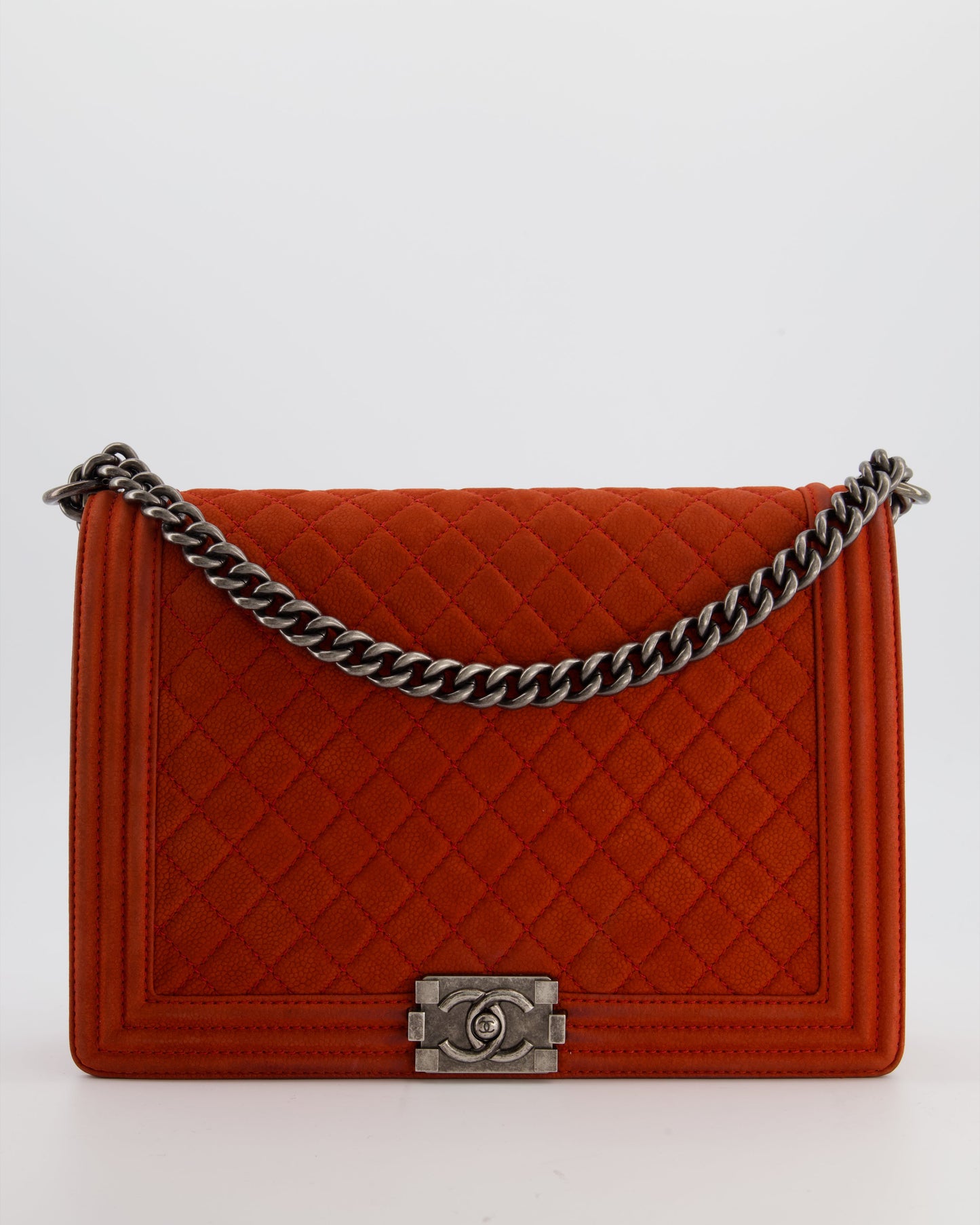 Chanel Large Red Boy Bag in Nubuck Leather with Ruthenium Hardware