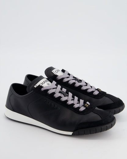 Chanel Interlocking Black Calfskin Leather Sneakers with Logo Detail Size EU 37.5