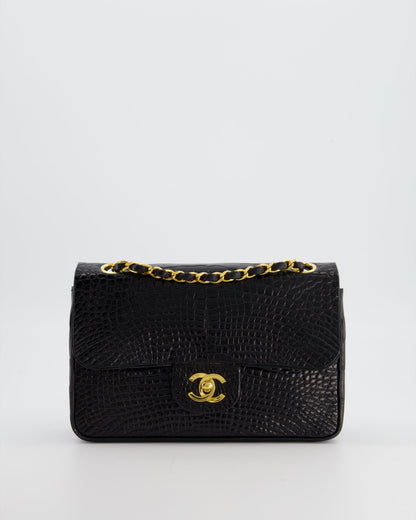 *RARE* Chanel Black Classic Flap Bag in Shiny Crocodile Leather with Gold Hardware