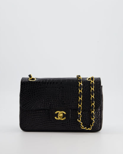 *RARE* Chanel Black Classic Flap Bag in Shiny Crocodile Leather with Gold Hardware