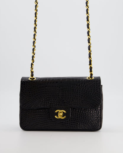*RARE* Chanel Black Classic Flap Bag in Shiny Crocodile Leather with Gold Hardware