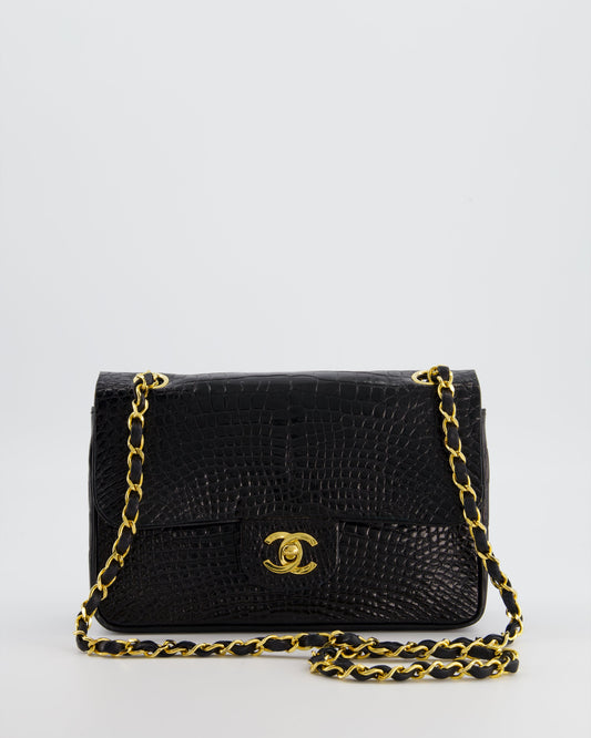 *RARE* Chanel Black Classic Flap Bag in Shiny Crocodile Leather with Gold Hardware
