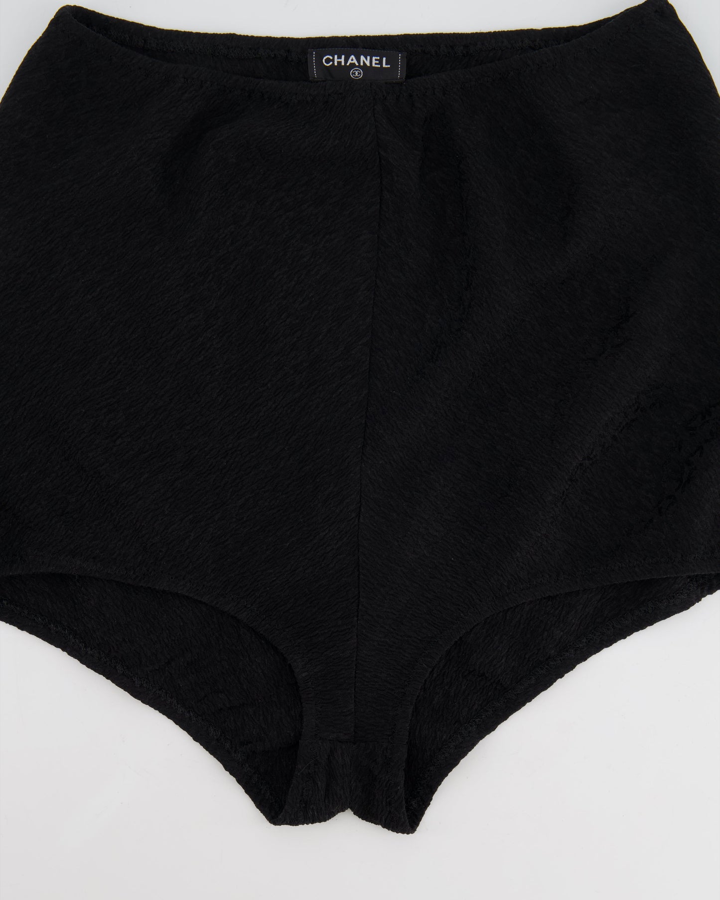 Chanel Black Silk Micro Shorts with CC Logo Prints Size FR 36 (UK 8)