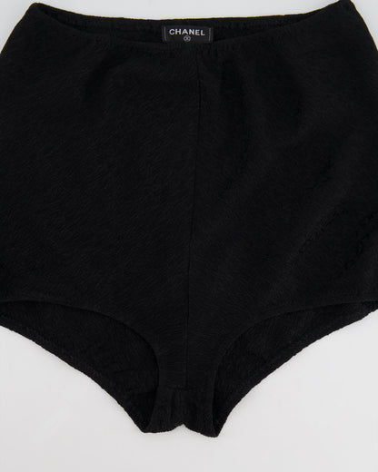 Chanel Black Silk Micro Shorts with CC Logo Prints Size FR 36 (UK 8)
