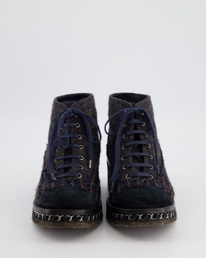 Chanel Black Calfskin Boots with Tweed, Suede & Chain Detailing Size EU 38