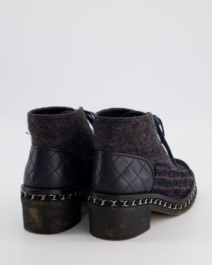 Chanel Black Calfskin Boots with Tweed, Suede & Chain Detailing Size EU 38