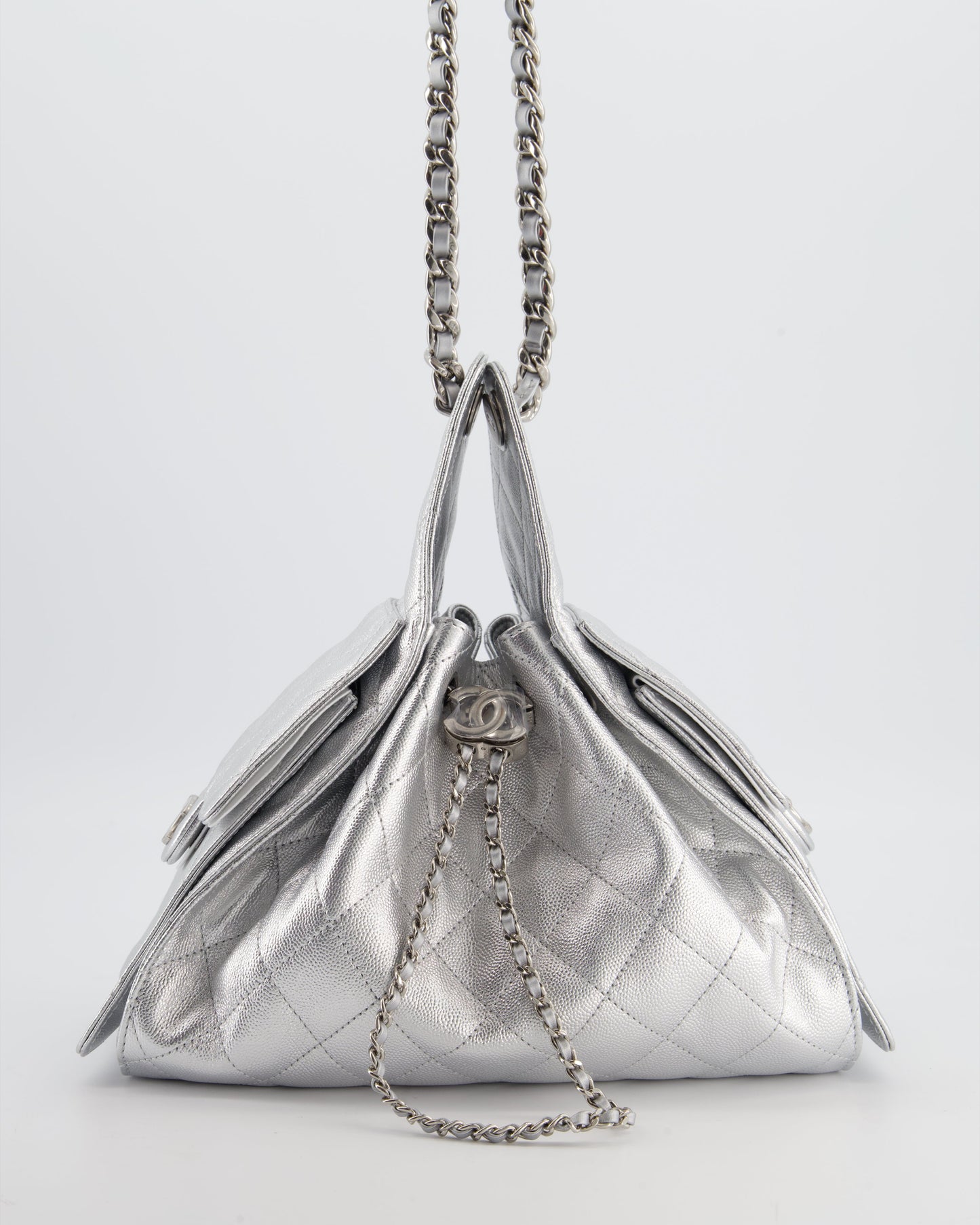 *RARE* Chanel Silver Caviar Leather Small 25 Handbag with Silver Hardware