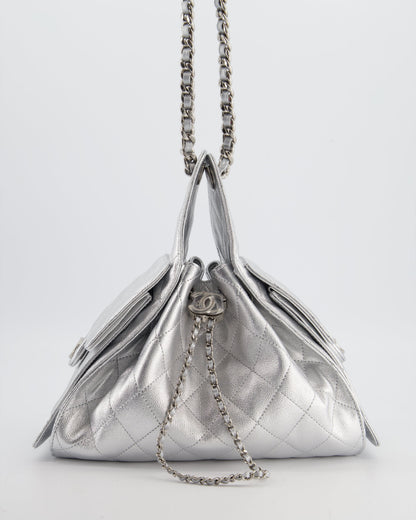 *RARE* Chanel Silver Caviar Leather Small 25 Handbag with Silver Hardware